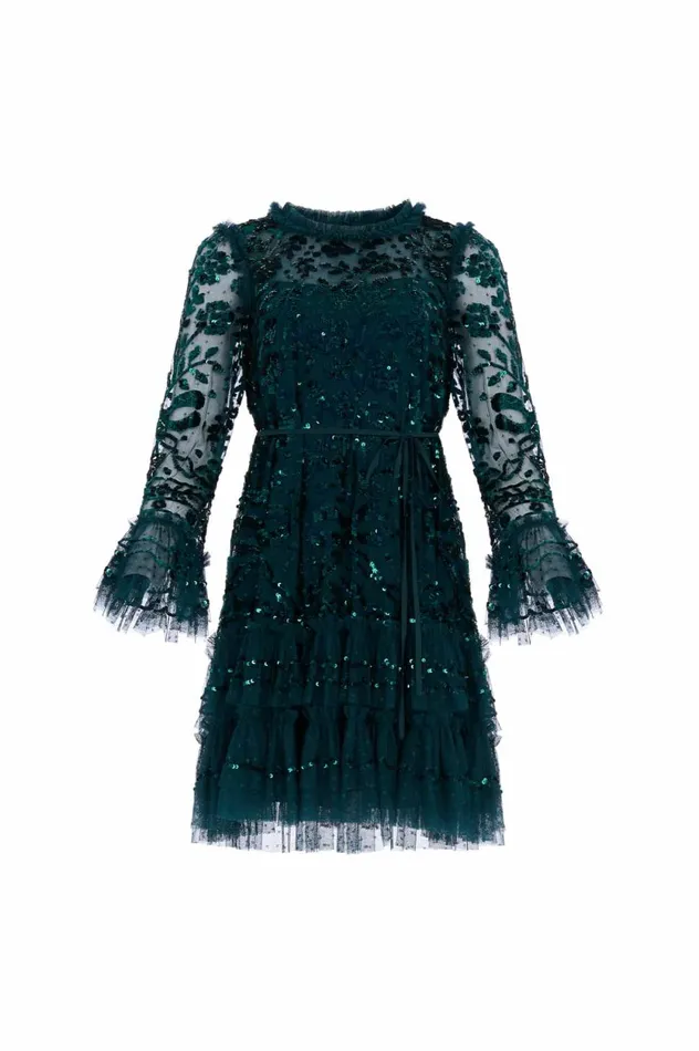 Celia Long Sleeve Mini Dress Green Women Needle and Thread Dresses