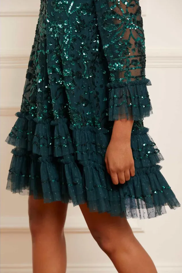 Celia Long Sleeve Mini Dress Green Women Needle and Thread Dresses