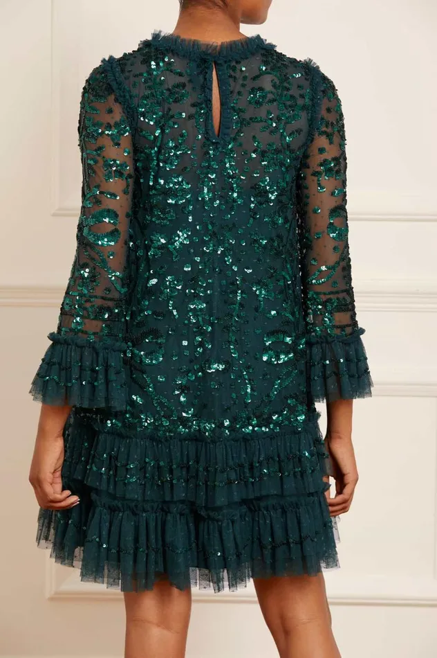 Celia Long Sleeve Mini Dress Green Women Needle and Thread Dresses