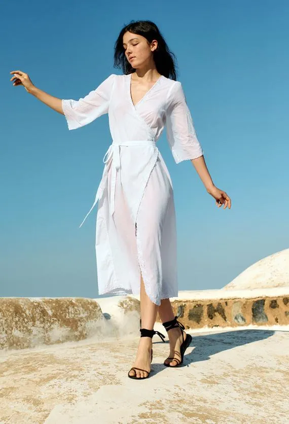 Ciao Lucia Long Dresses Lilou White Cotton Wrap Midi Dress 8211 Women