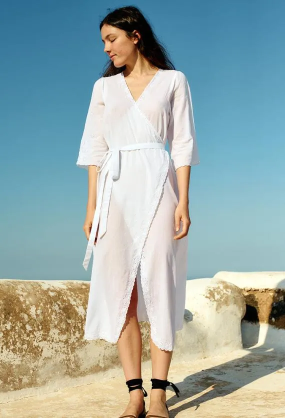 Ciao Lucia Long Dresses Lilou White Cotton Wrap Midi Dress 8211 Women