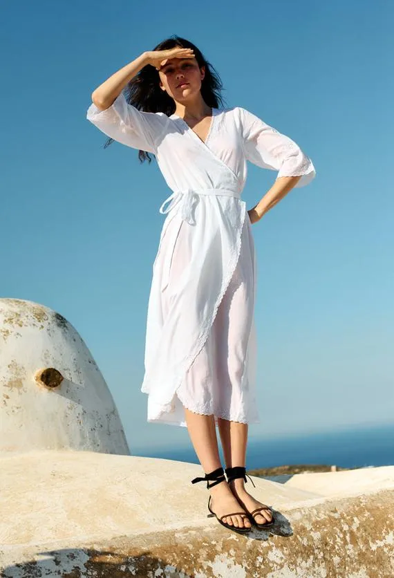 Ciao Lucia Long Dresses Lilou White Cotton Wrap Midi Dress 8211 Women