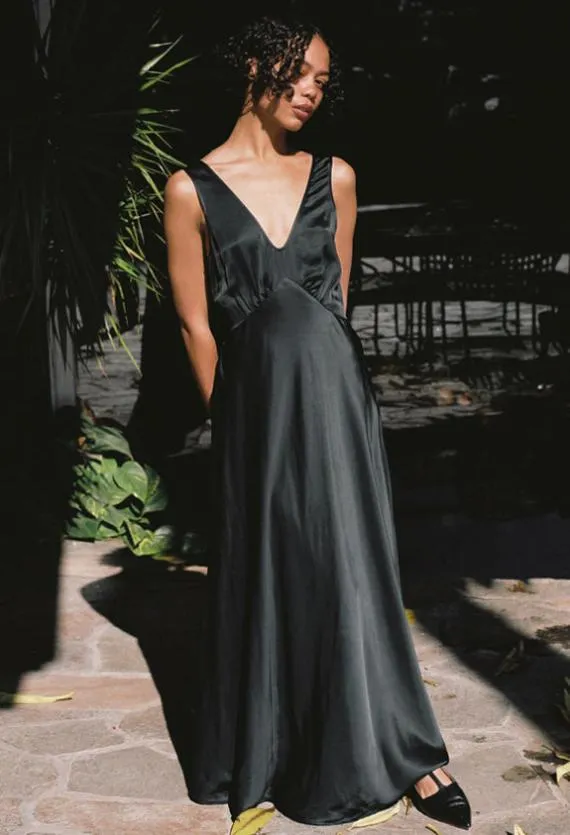 Ciao Lucia Long Dresses Reine Black Satin Maxi Dress 8211 Women