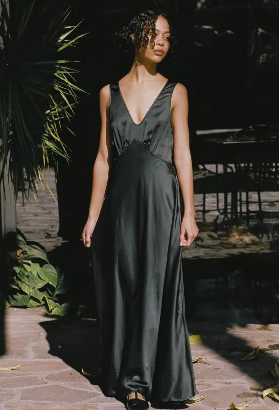 Ciao Lucia Long Dresses Reine Black Satin Maxi Dress 8211 Women