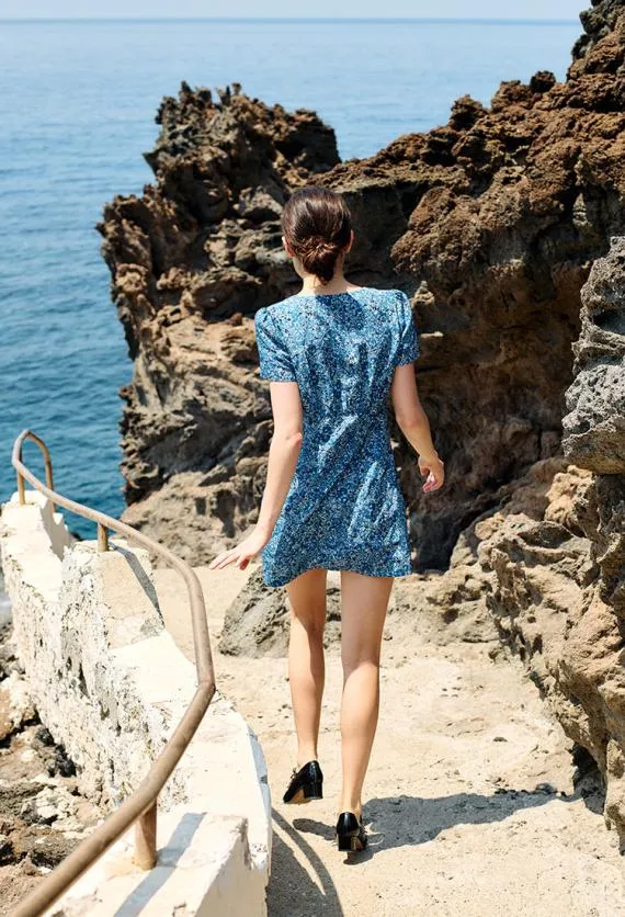 Ciao Lucia Mini Dresses Fleurine Blue Print Satin Mini Dress 8211 Women