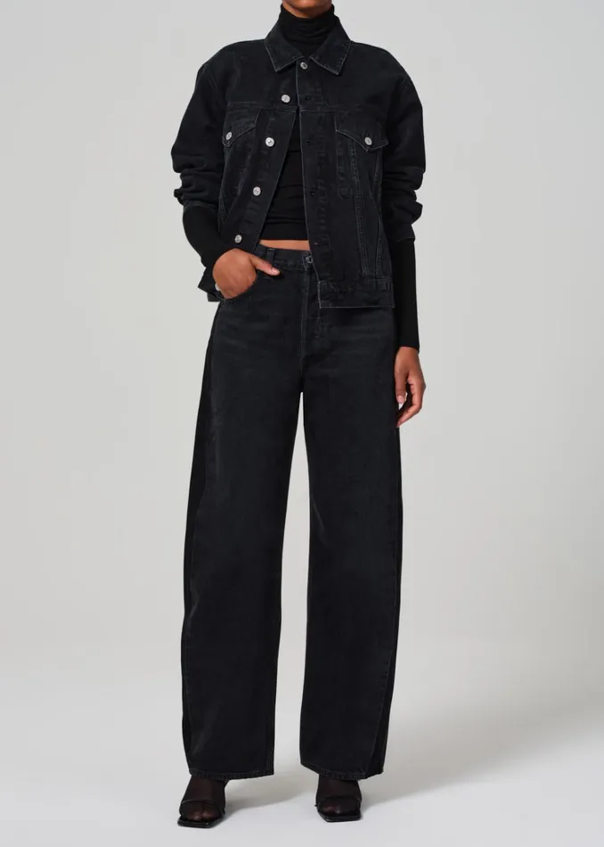 Citizens Of Humanity Ayla Baggy With Tuxedo Stripe In Black Salt Women Jeans