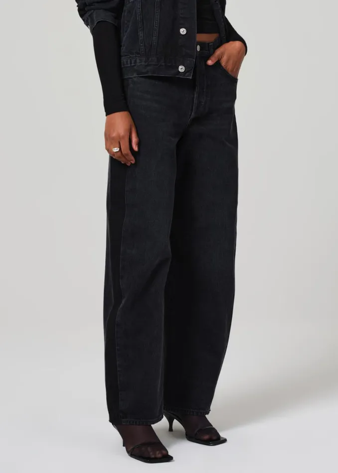 Citizens Of Humanity Ayla Baggy With Tuxedo Stripe In Black Salt Women Jeans