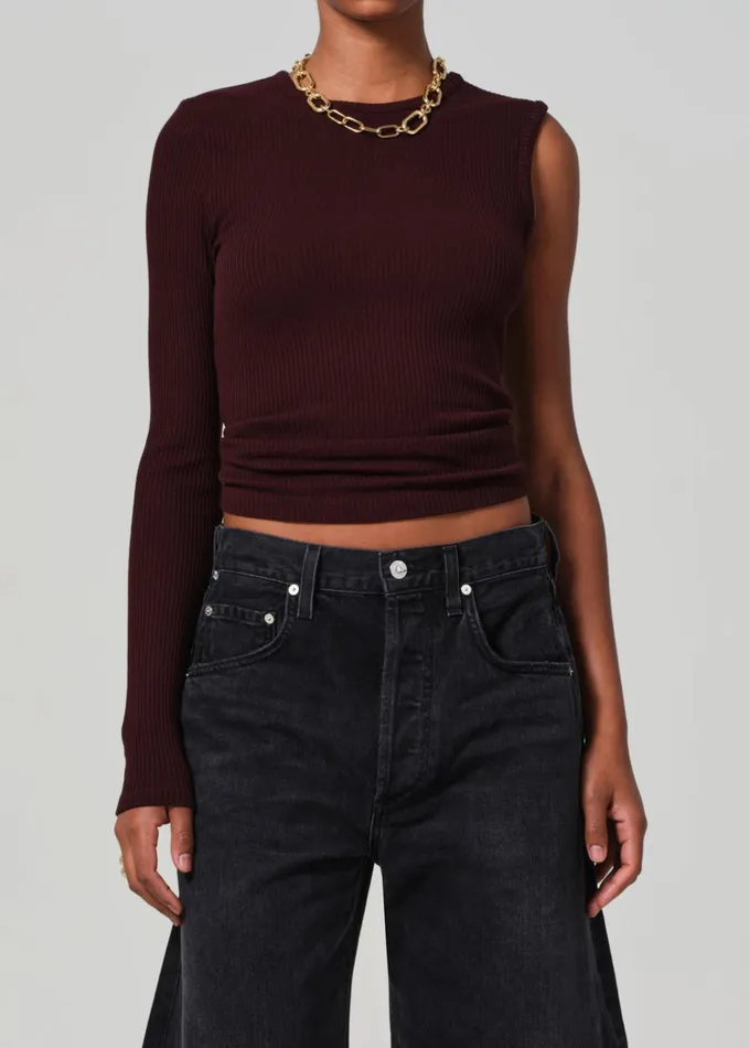 Citizens Of Humanity Fellina One Sleeve In Burgundy Women Tops