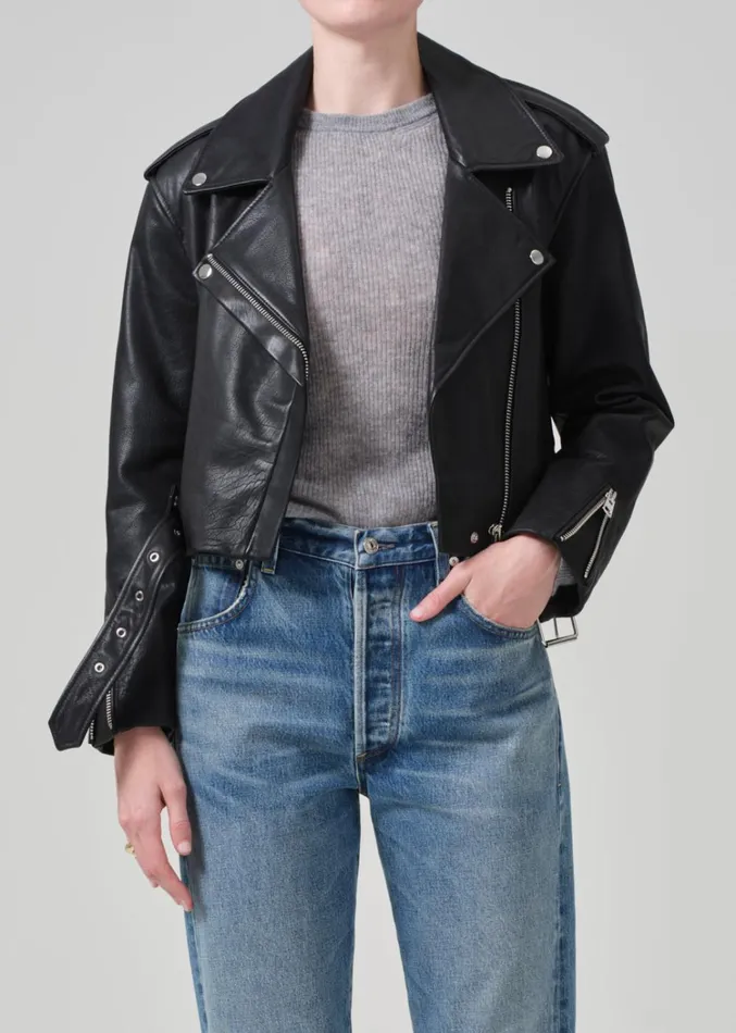 Citizens Of Humanity Kindra Cropped Moto Jacket In Black Women Jackets and Coats