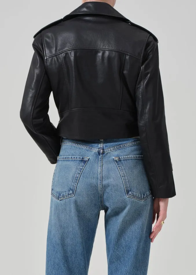 Citizens Of Humanity Kindra Cropped Moto Jacket In Black Women Jackets and Coats