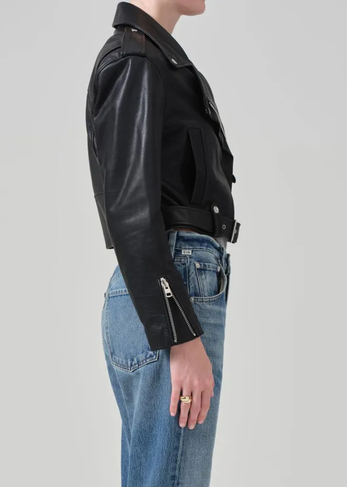 Citizens Of Humanity Kindra Cropped Moto Jacket In Black Women Jackets and Coats