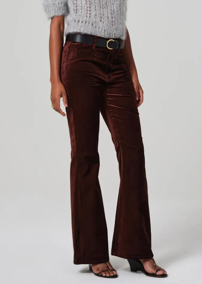 Citizens Of Humanity Lilah Flare With Welt Pocket Velvet In Chocolate Milk Women Pants