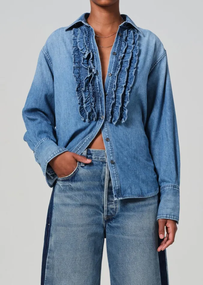 Citizens Of Humanity Ruffle Tuxedo Shirt In Alta Women Tops