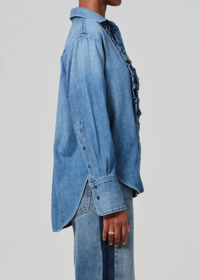 Citizens Of Humanity Ruffle Tuxedo Shirt In Alta Women Tops