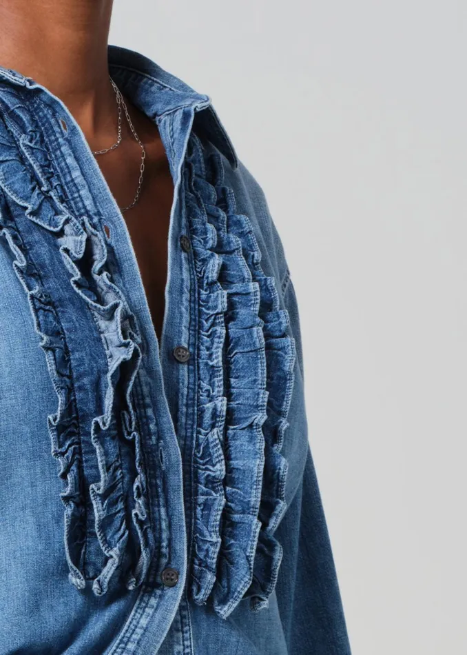 Citizens Of Humanity Ruffle Tuxedo Shirt In Alta Women Tops