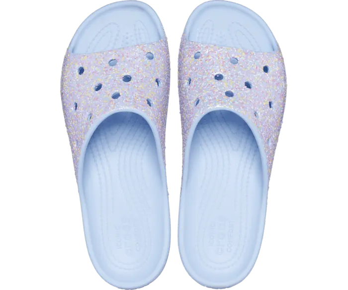 Classic Platform Glitter Slide Blue Calcite Multi Women Crocs Slides
