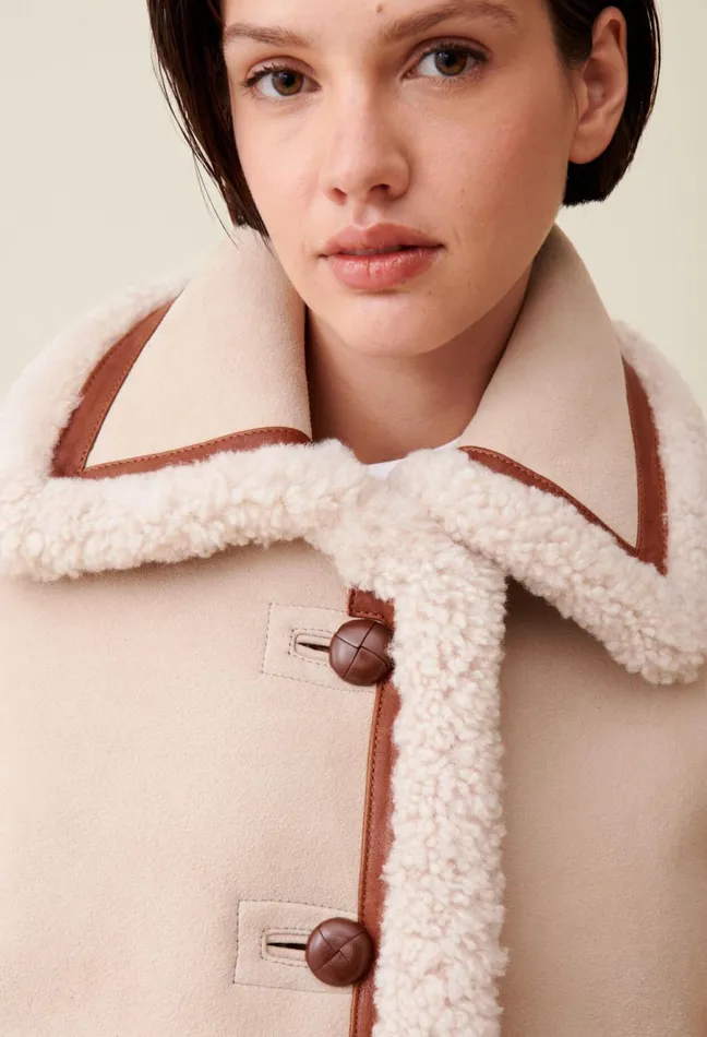 Claudie Pierlot Beige Shearling Jacket Nougat Women Coats Claudie Pierlot Beige Shearling Jacket Nougat Women Coats