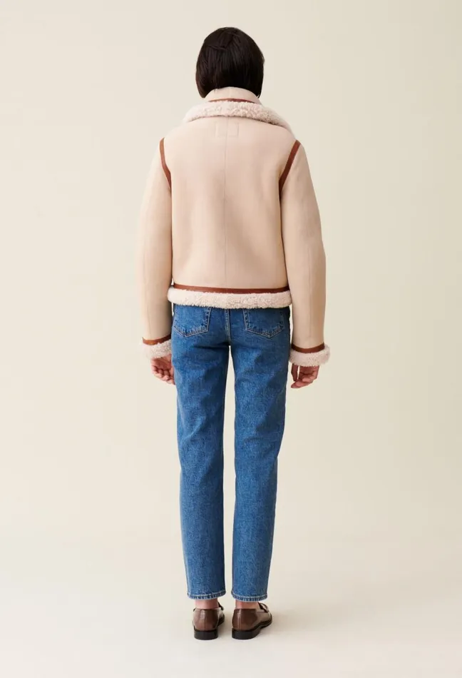 Claudie Pierlot Beige Shearling Jacket Nougat Women Coats Claudie Pierlot Beige Shearling Jacket Nougat Women Coats