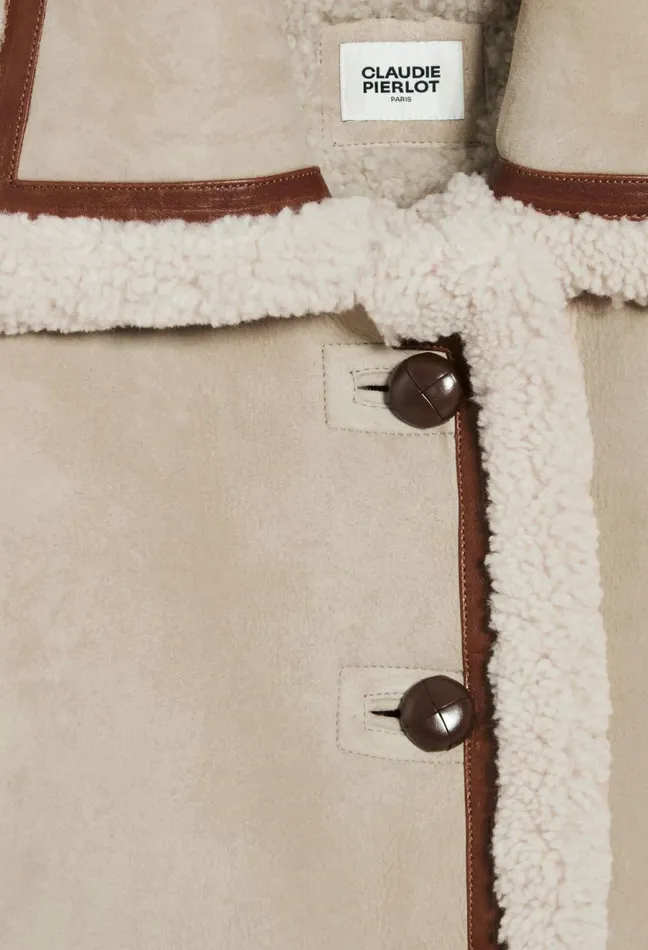 Claudie Pierlot Beige Shearling Jacket Nougat Women Coats Claudie Pierlot Beige Shearling Jacket Nougat Women Coats