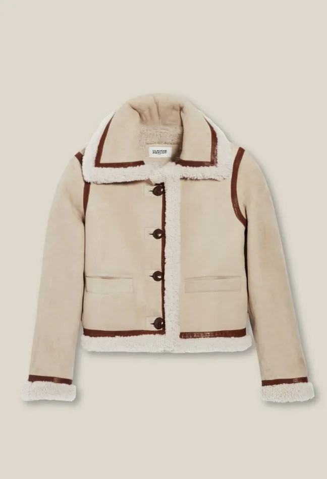 Claudie Pierlot Beige Shearling Jacket Nougat Women Coats Claudie Pierlot Beige Shearling Jacket Nougat Women Coats