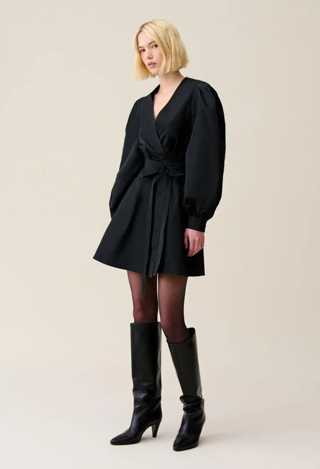 Claudie Pierlot Black Short Dress Balloon Sleeves Women Dresses