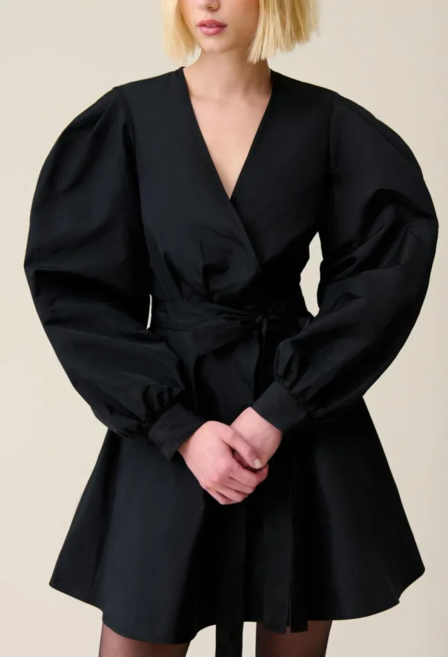 Claudie Pierlot Black Short Dress Balloon Sleeves Women Dresses