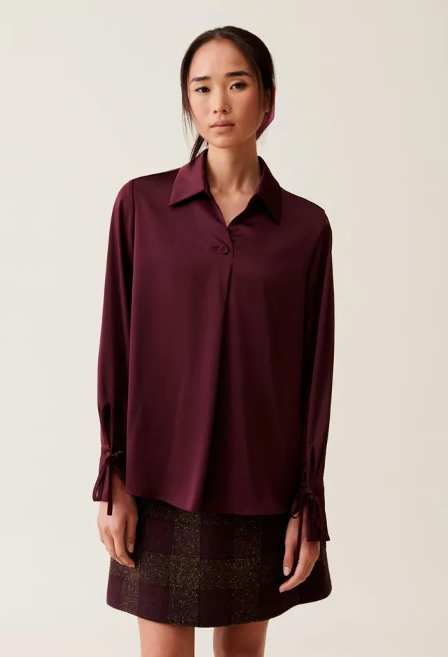Claudie Pierlot Flowy Blouse With Open Neck Burgundy Women Tops And Shirts Claudie Pierlot Flowy Blouse With Open Neck Burgundy Women Tops And Shirts