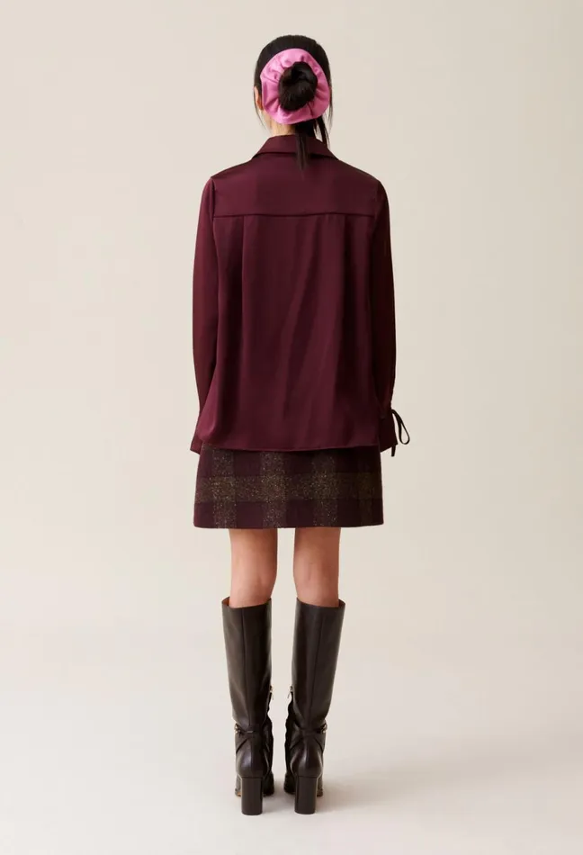 Claudie Pierlot Flowy Blouse With Open Neck Burgundy Women Tops And Shirts Claudie Pierlot Flowy Blouse With Open Neck Burgundy Women Tops And Shirts