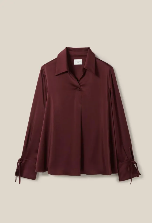 Claudie Pierlot Flowy Blouse With Open Neck Burgundy Women Tops And Shirts Claudie Pierlot Flowy Blouse With Open Neck Burgundy Women Tops And Shirts