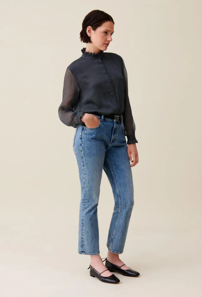 Claudie Pierlot Flowy Checkered Shirt Navy Women Tops And Shirts
