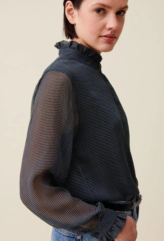 Claudie Pierlot Flowy Checkered Shirt Navy Women Tops And Shirts