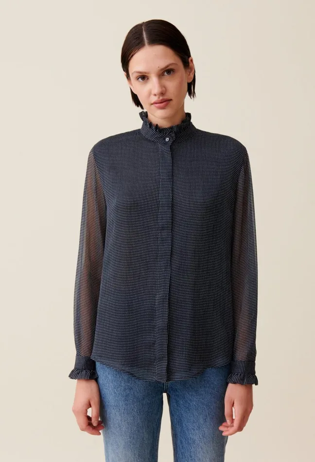 Claudie Pierlot Flowy Checkered Shirt Navy Women Tops And Shirts