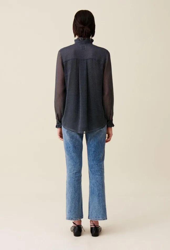 Claudie Pierlot Flowy Checkered Shirt Navy Women Tops And Shirts