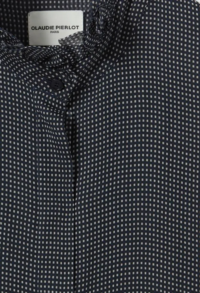 Claudie Pierlot Flowy Checkered Shirt Navy Women Tops And Shirts