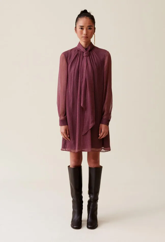 Claudie Pierlot Flowy Dress With Tie Neck Pink Women Dresses