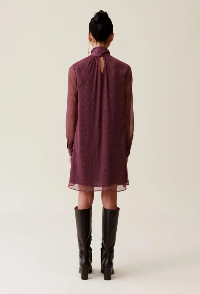 Claudie Pierlot Flowy Dress With Tie Neck Pink Women Dresses Claudie Pierlot Flowy Dress With Tie Neck Pink Women Dresses