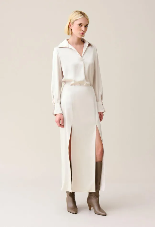 Claudie Pierlot Flowy Pleated Maxi Skirt Ice Beige Women Skirts And Shorts Claudie Pierlot Flowy Pleated Maxi Skirt Ice Beige Women Skirts And Shorts