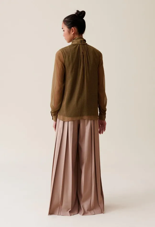 Claudie Pierlot Fluid Check TieNeck Blouse Yellow Women Tops And Shirts Claudie Pierlot Fluid Check TieNeck Blouse Yellow Women Tops And Shirts