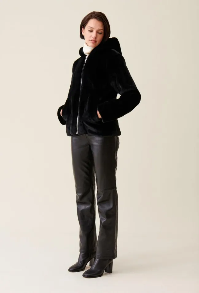 Claudie Pierlot Hooded Faux Fur Jacket Black Women Coats Claudie Pierlot Hooded Faux Fur Jacket Black Women Coats