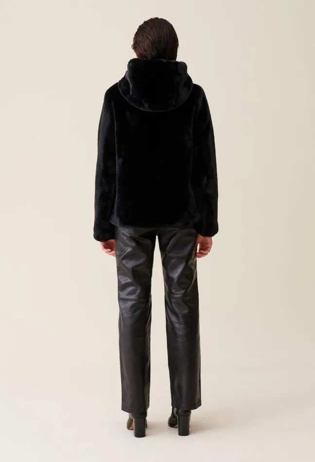 Claudie Pierlot Hooded Faux Fur Jacket Black Women Coats Claudie Pierlot Hooded Faux Fur Jacket Black Women Coats