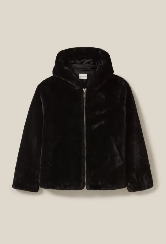 Claudie Pierlot Hooded Faux Fur Jacket Black Women Coats Claudie Pierlot Hooded Faux Fur Jacket Black Women Coats