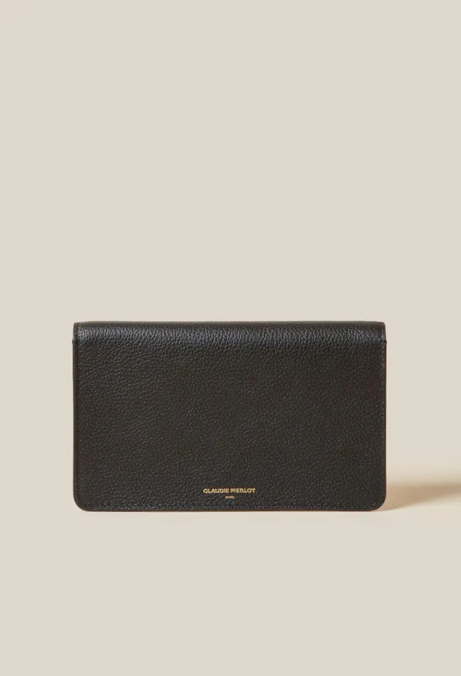 Claudie Pierlot Large Grained Leather Clutch Black Women Small Leather Goods