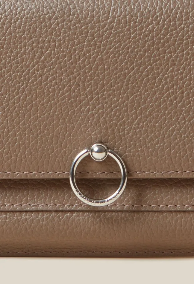 Claudie Pierlot Large Grained Leather Clutch Taupe Women Small Leather Goods