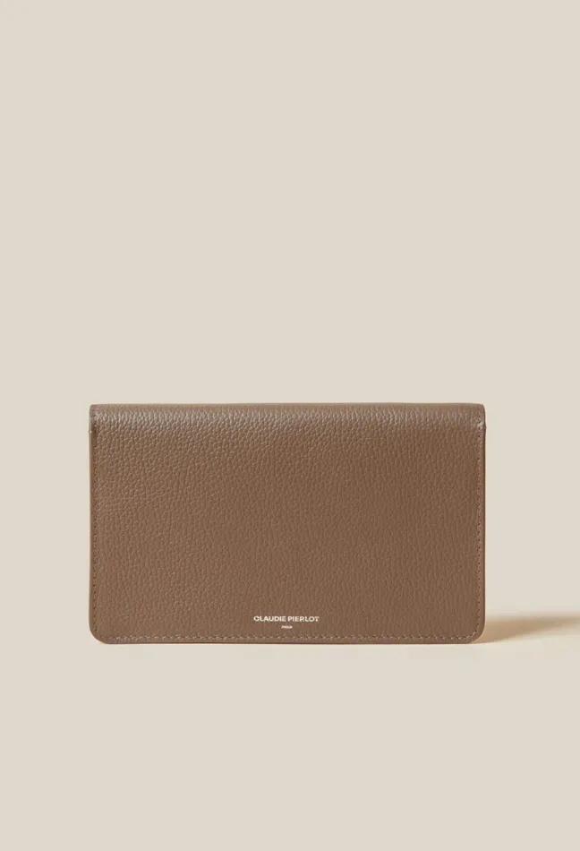 Claudie Pierlot Large Grained Leather Clutch Taupe Women Small Leather Goods