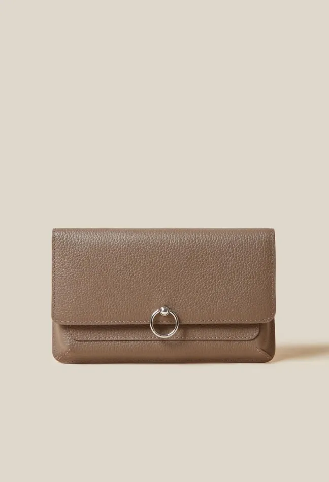 Claudie Pierlot Large Grained Leather Clutch Taupe Women Small Leather Goods