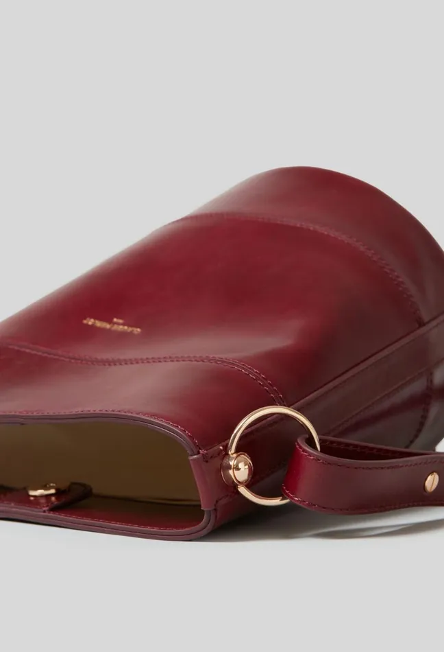 Claudie Pierlot Leather Bucket Bag Burgundy Women Shoulder Bags