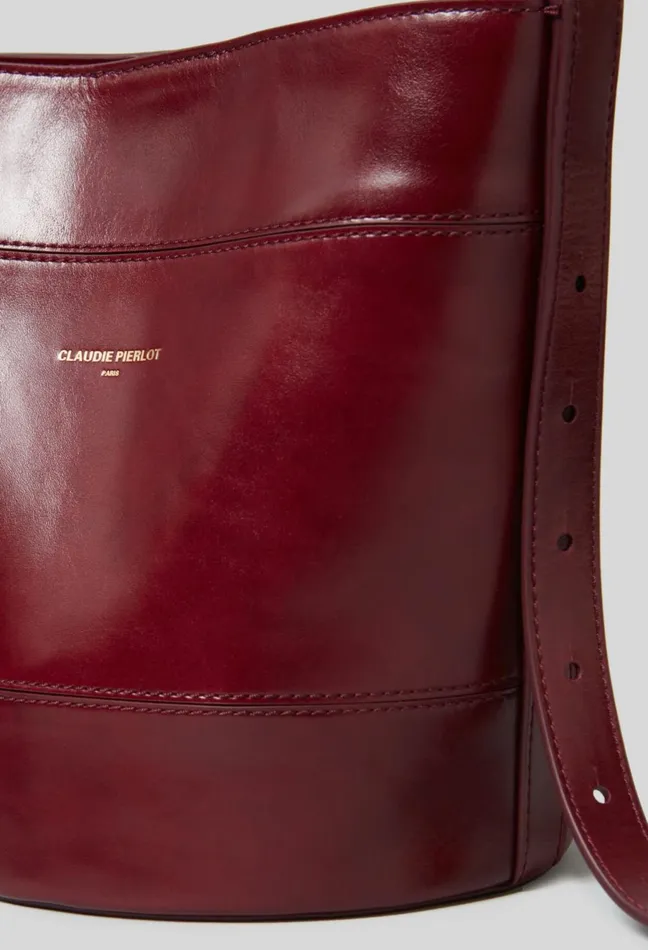 Claudie Pierlot Leather Bucket Bag Burgundy Women Shoulder Bags