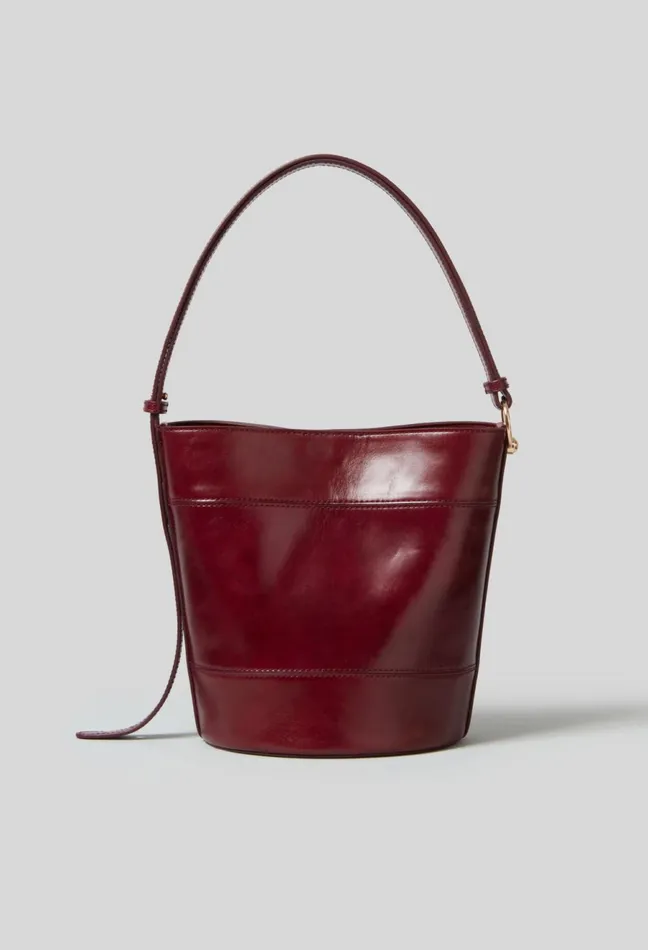 Claudie Pierlot Leather Bucket Bag Burgundy Women Shoulder Bags