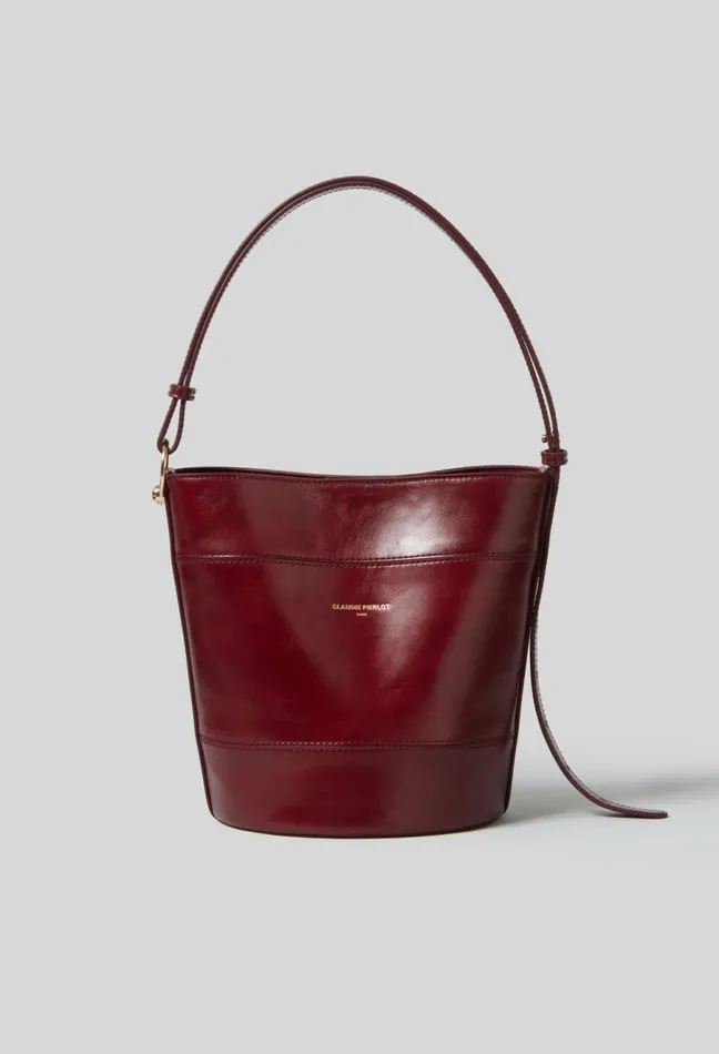 Claudie Pierlot Leather Bucket Bag Burgundy Women Shoulder Bags