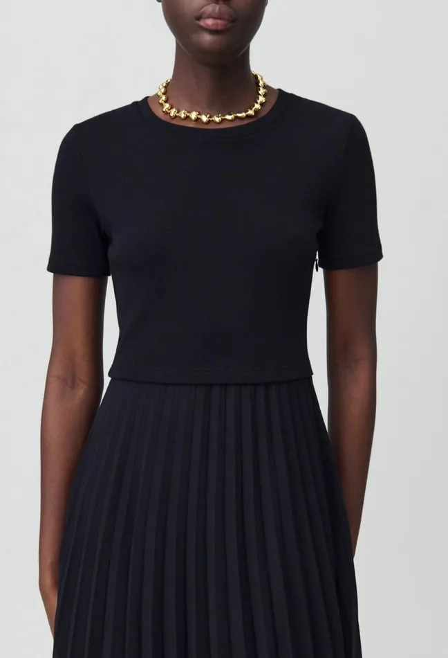 Claudie Pierlot Long DualFabric Teli Dress Black Women Dresses Claudie Pierlot Long DualFabric Teli Dress Black Women Dresses